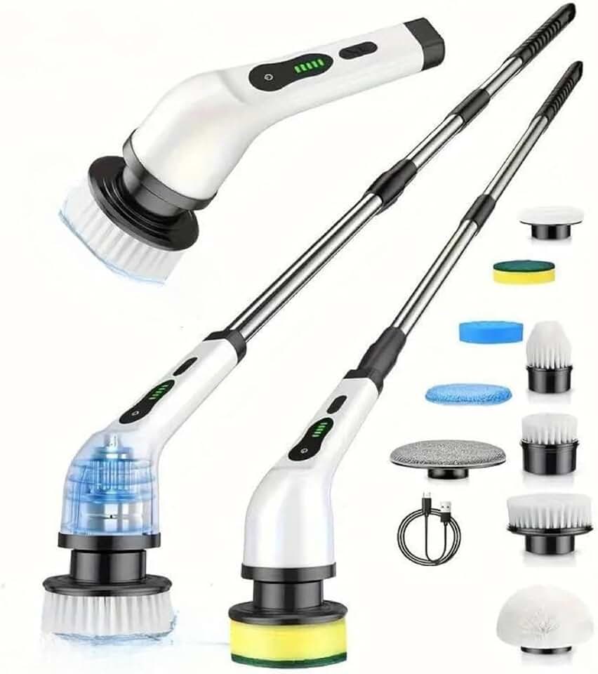 Escova Elétrica de Limpeza para Banheiro – Esfregão Elétrico Sem Fio 9 em 1 com Cabo Extensível, 9 Escovas, 2 Velocidades,Ideal para Banheiro, Azulejos, Piso e Rejunte