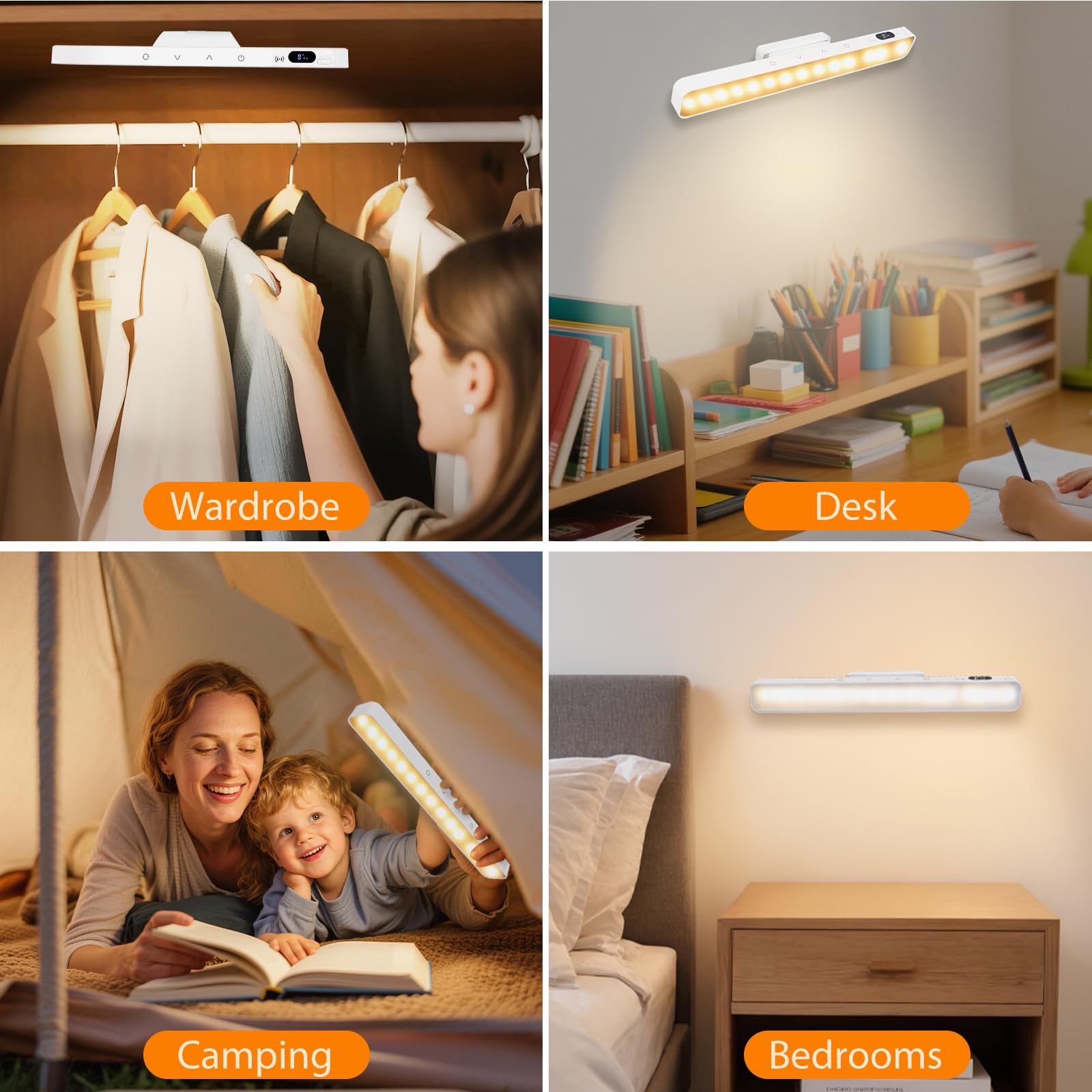 2 sztuki lamp podszafkowych LED z akumulatorem LED, oświetlenie szafki pod umywalkę, z pilotem zdalnego sterowania, 5 temperatur barwowych, dotykowe, ściemniane, bezprzewodowe, do lustra, biur