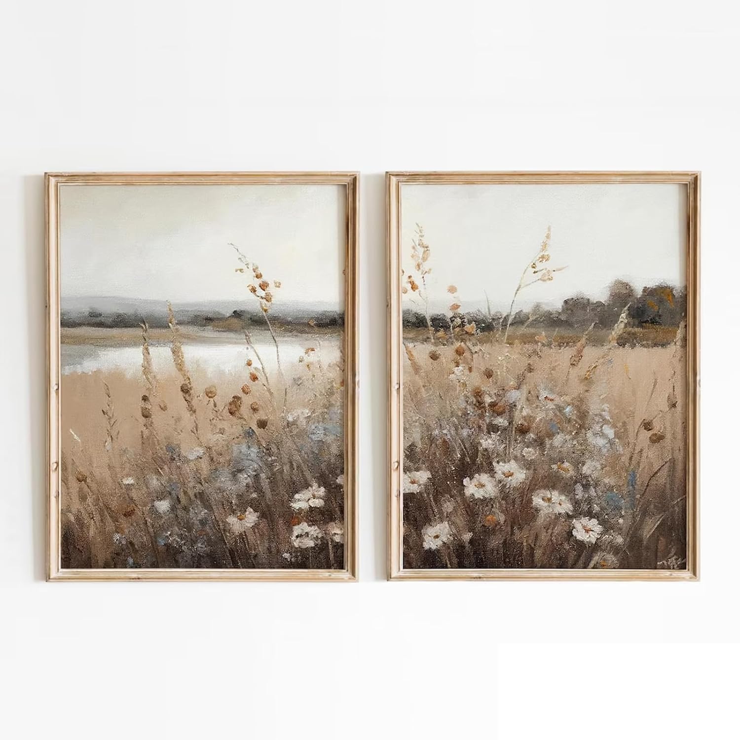 Wildflower Botanical Wall Art Decor Set of 2 Vintage Canvas Wall Decor