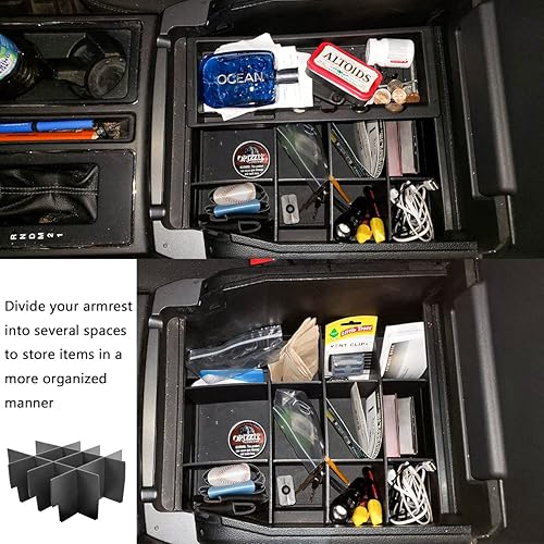 Miniatura 7 de TACOBRO Divisores organizadores de consola central compatibles con Ford F150 2015-2018 2019 2020 Accesorios negro ABS plástico reposabrazos caja de
