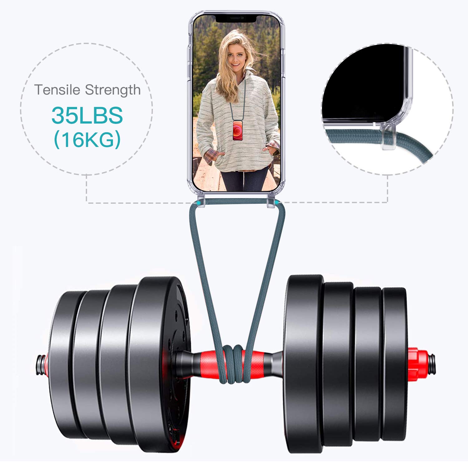 GOODVISH Cover Trasparente con Cordino per iPhone 12/12 PRO 6.1'',Custodia con Regolabile Collana per iPhone 12/12 PRO, [Antiurto] [AntiGraffio] [Antiscivolo] Case con Laccio Tracolla,Blu