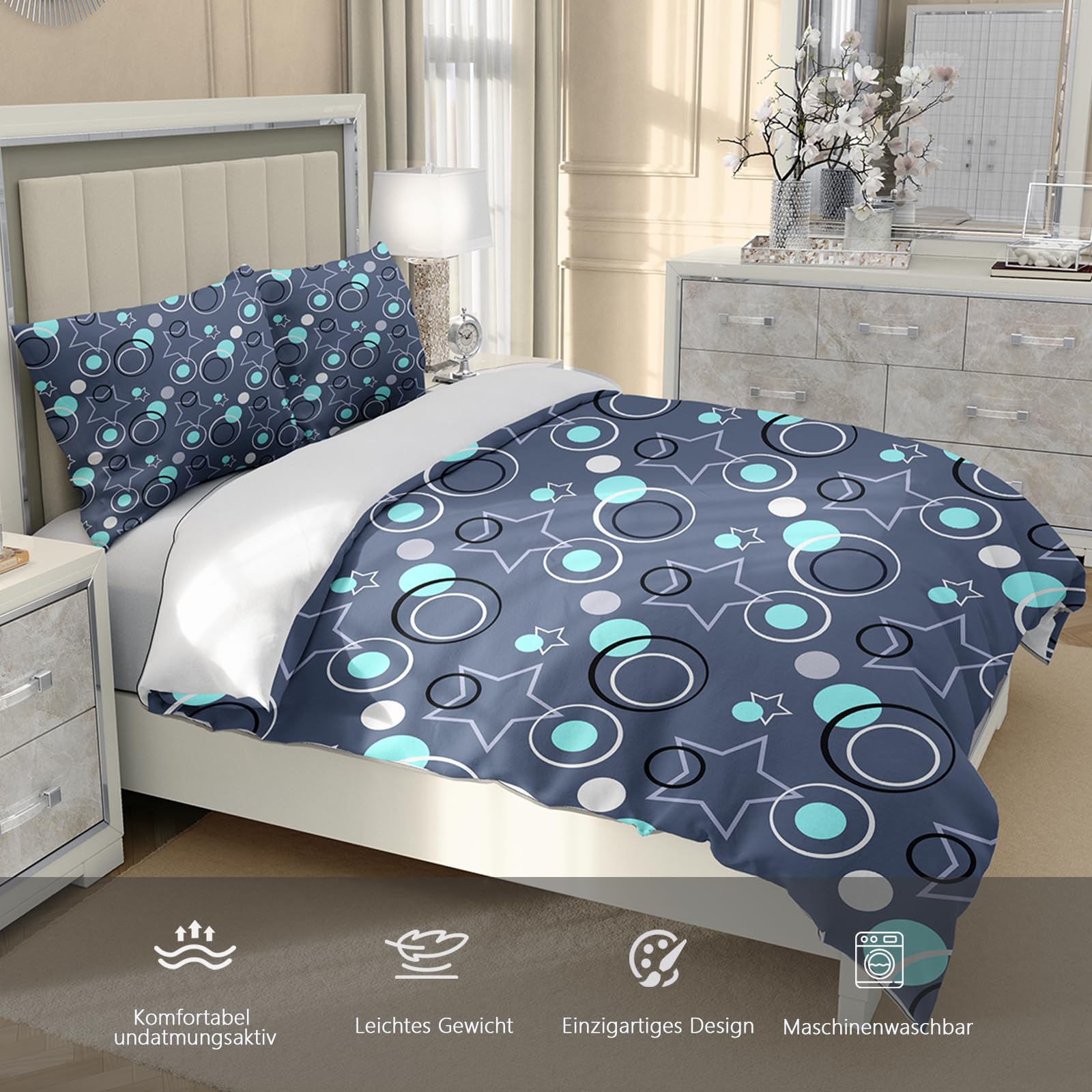 Copripiumino geometrico,set di biancheria da letto in morbida microfibra, set da letto, contiene 1 copripiumino e 2 50 x 75 cm federe (A, 220x240cm)