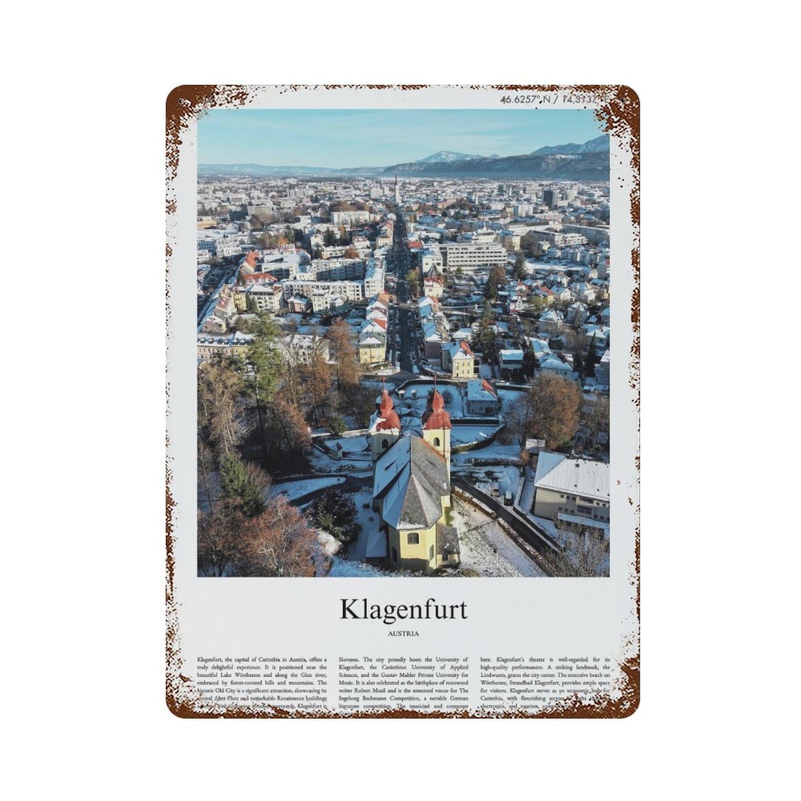 xiaoxiaoshen Klagenfurt Austria City Scenery Wall Decor Art Metal Tin Poster Modern Home Decor Art Home Bar Shop Decorations Vintage Sign 40x30cm