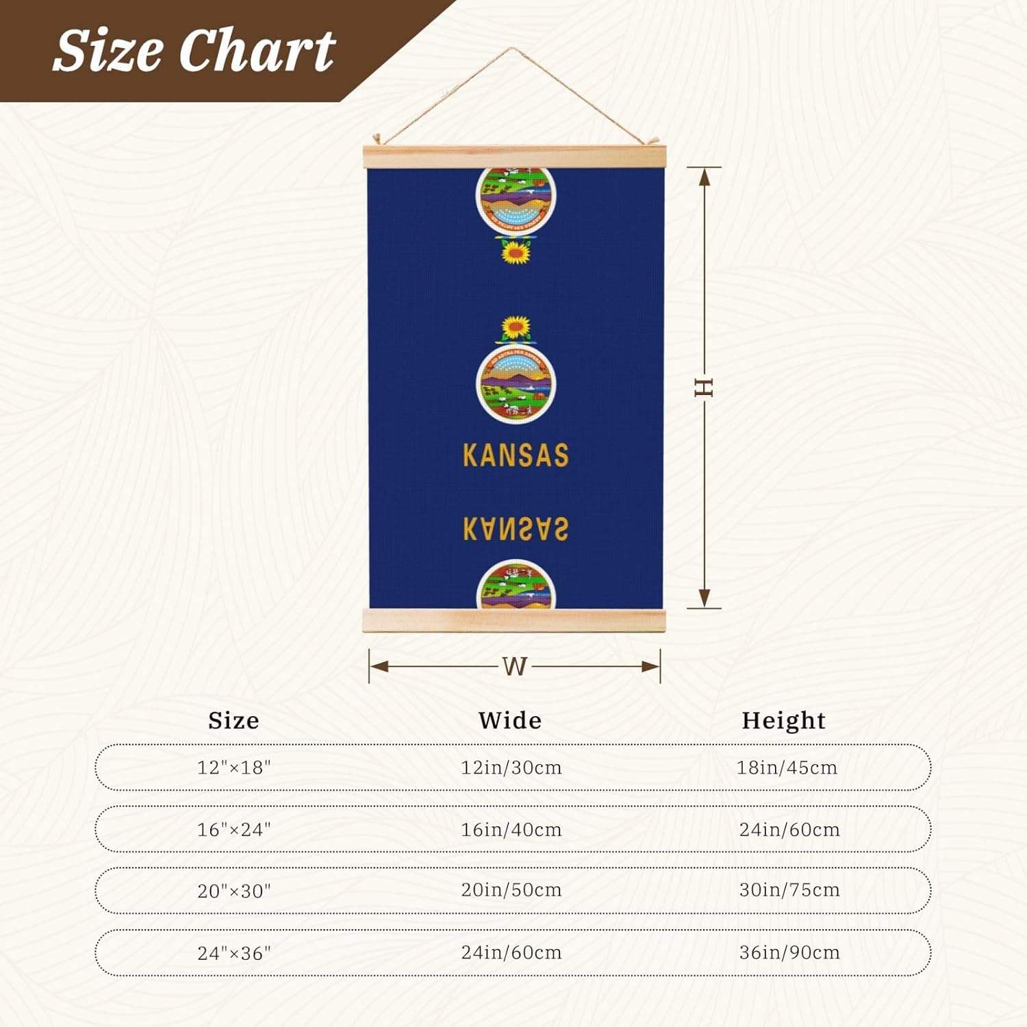 Kansas State Flag Print Poster Hanger,Hanging Poster, Poster Frame,Wood Poster Hanger, For Wall Hanging