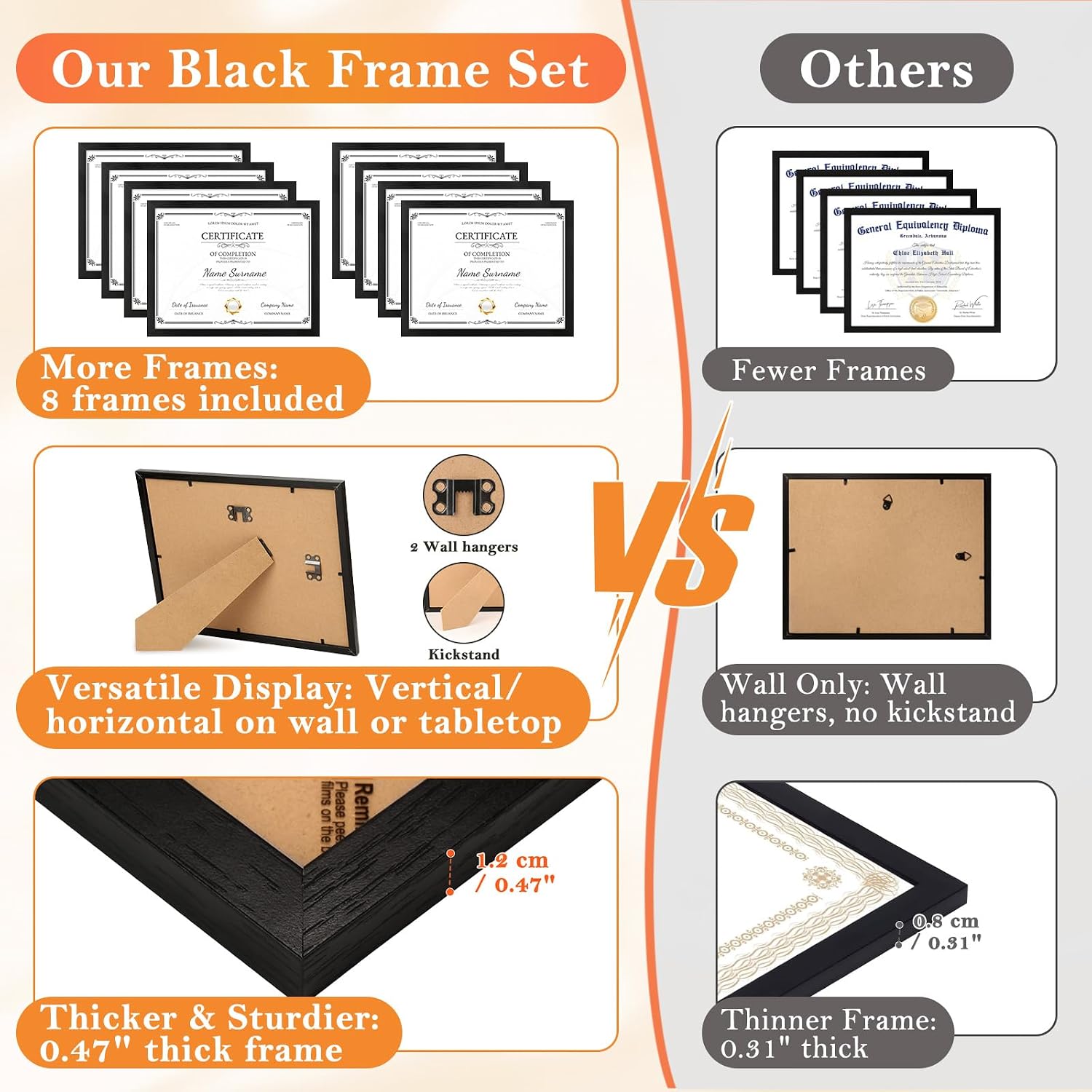 8.5 x 11 Certificate Frames 8 Pack Picture Frames with Clear Plexiglass