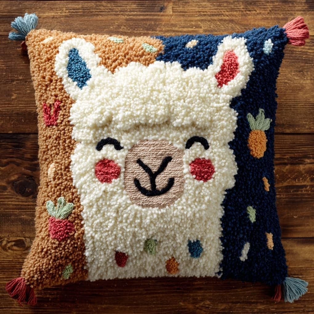 WallustrioaW Latch Hook Pillow Kits Pillow Cover,Animal Alpaca