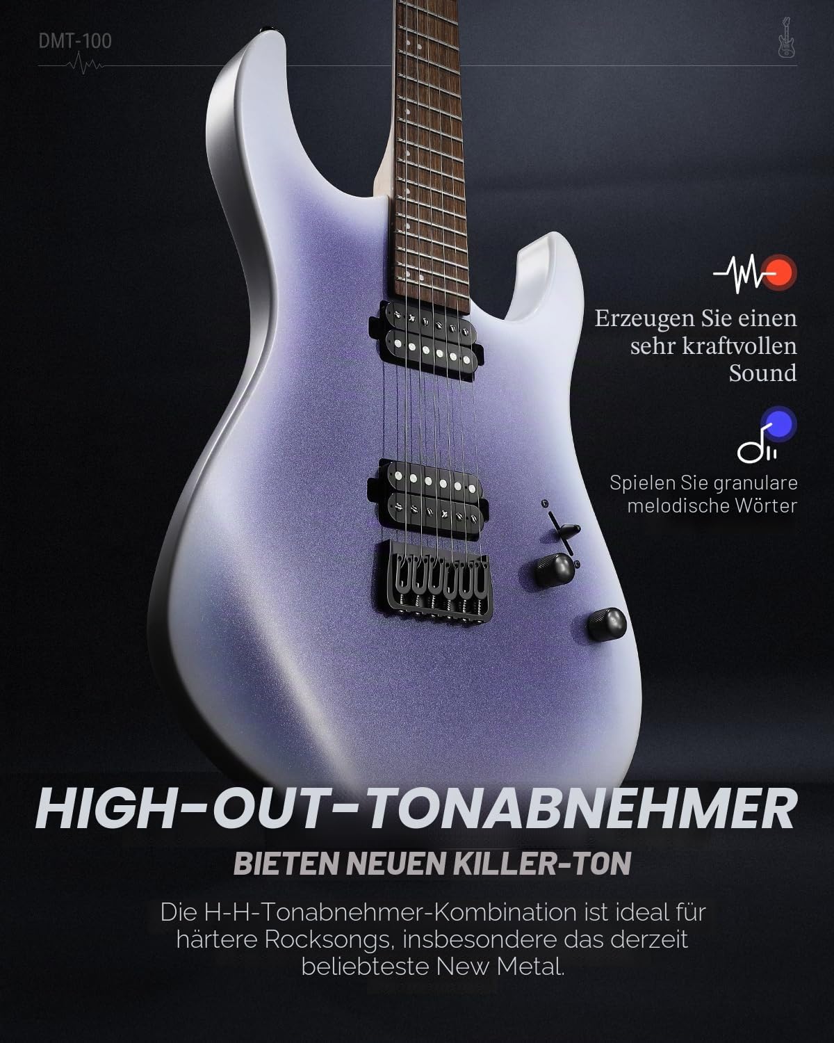 Donner Solid-Body E-Gitarre, 39 Zoll Metal E-Gitarre Einsteiger-Set mit Tasche, Saiten, Gurt, Kabel, Saitendämpfer für Rockmusik-Liebhaber, DMT-100 (Verlauf-Violett)
