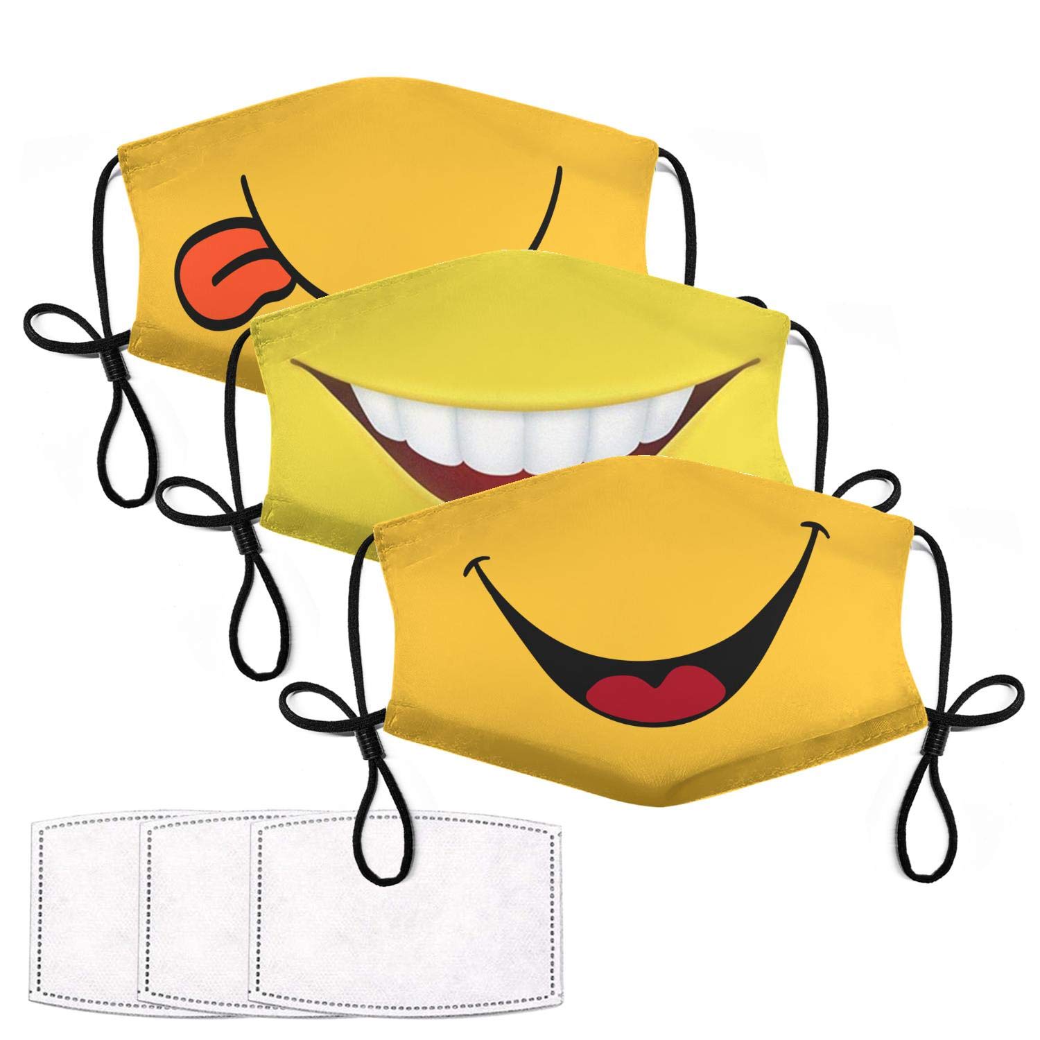 3Pcs Smiley Face Mask with 6 Filters Smile Face Cover for Adults Washable Reusable Kawaii Smiling Mouth Cover