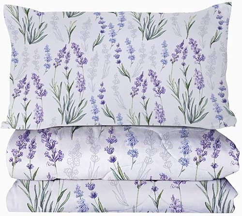 Miniatura 6 de BlessLiving - Juego de edredón ligero con estampado de acuarela y lavanda con 2 fundas de almohada, 3 piezas (doble XL)