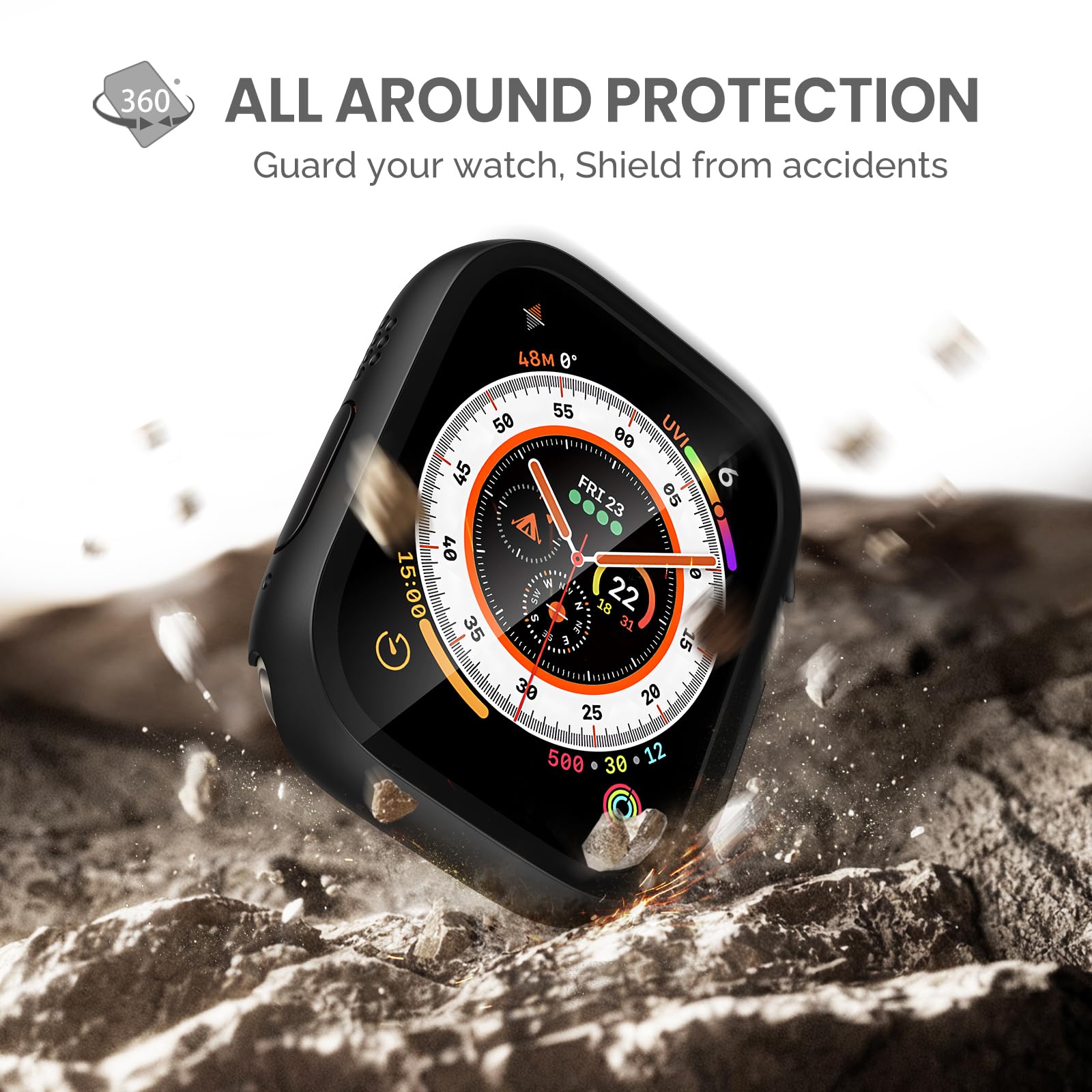 Misxi Twarde etui z poliwęglanu z wbudowanym szkłem hartowanym kompatybilne z Apple Watch Ultra 49 mm, ultracienkie etui ochronne z osłoną ekranu do iWatch, odporne na wstrząsy etui z przyciskiem,
