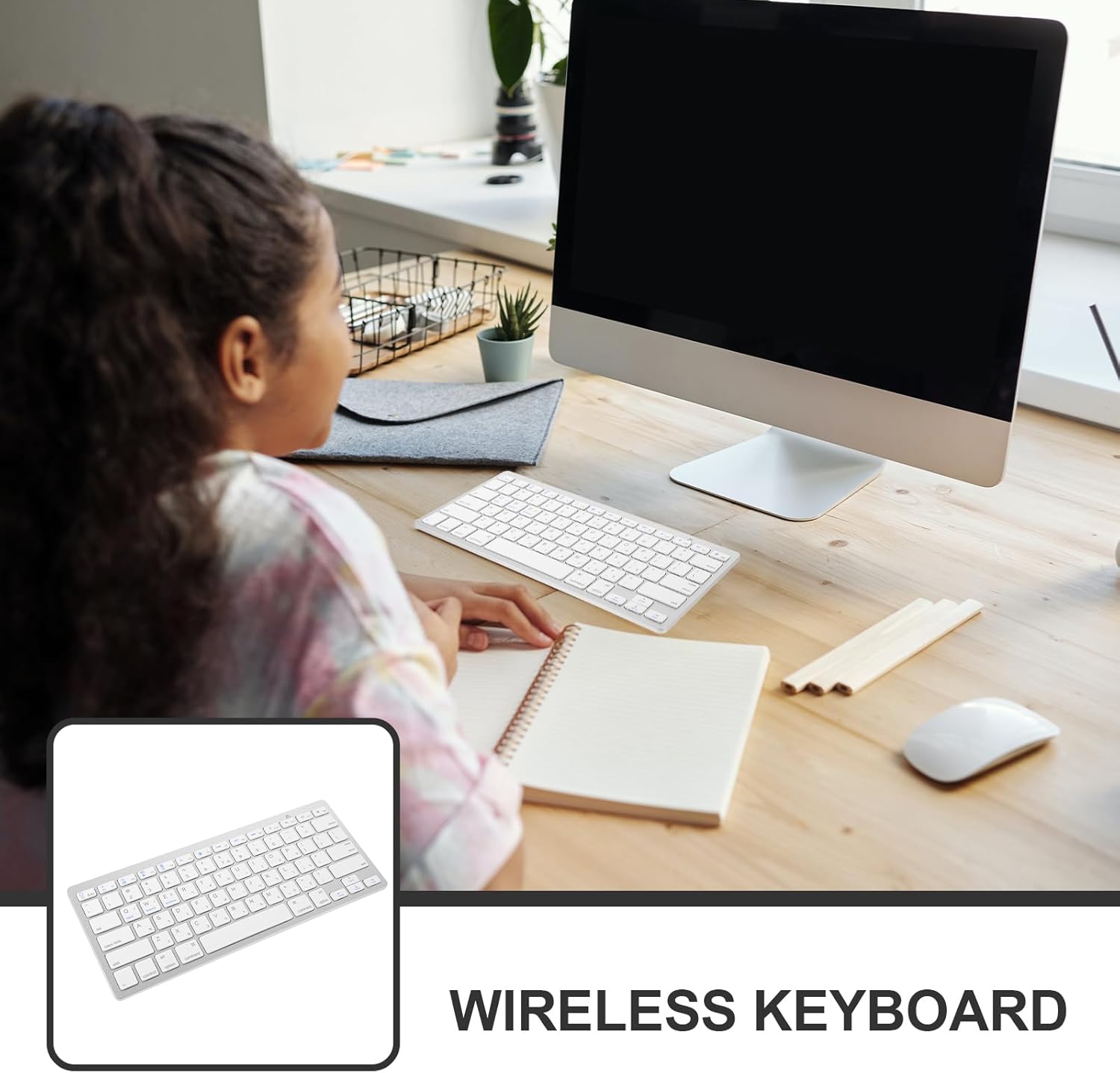 Hebrew Keyboard,Wireless Computer Silent Keyboard Ultra Slim Compact for Laptop Computer (White)