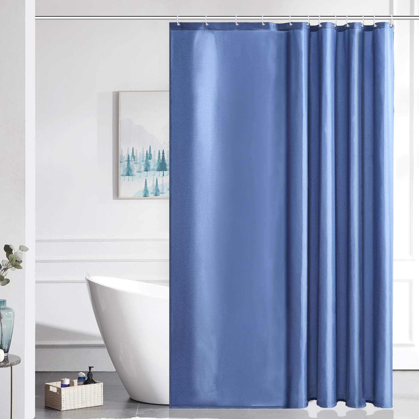 Furlinic Shower Curtain Mould Proof Resistant Wetroom Bathroom Polyester Fabric White 7ft Shower Curtains Liner Waterproof Rustproof Washable Weighted with 12 Hooks Extra Long 180x210cm 72x84. — view 64