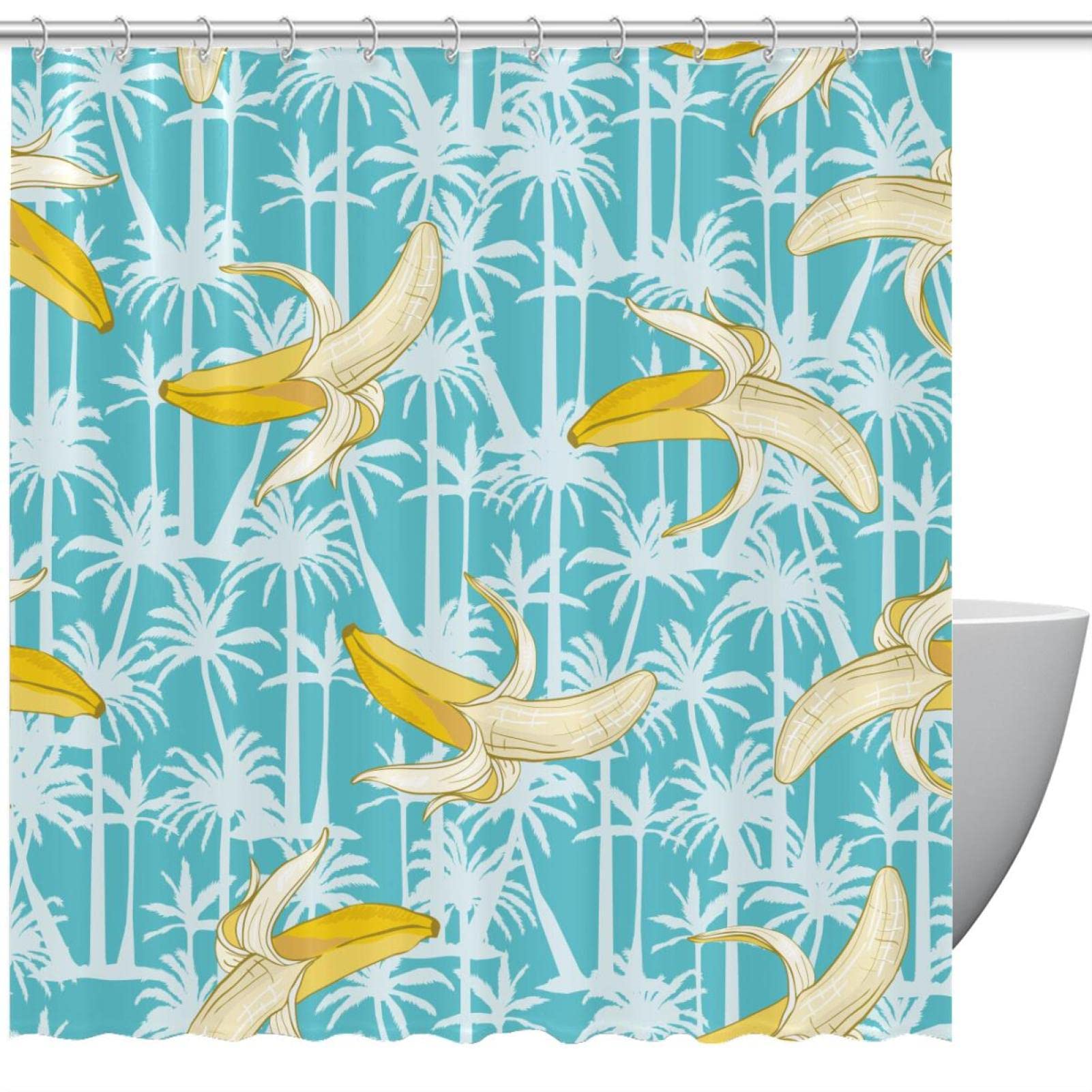 Rideau de douche anti éclaboussures bleu 152x183 cm motif tropical