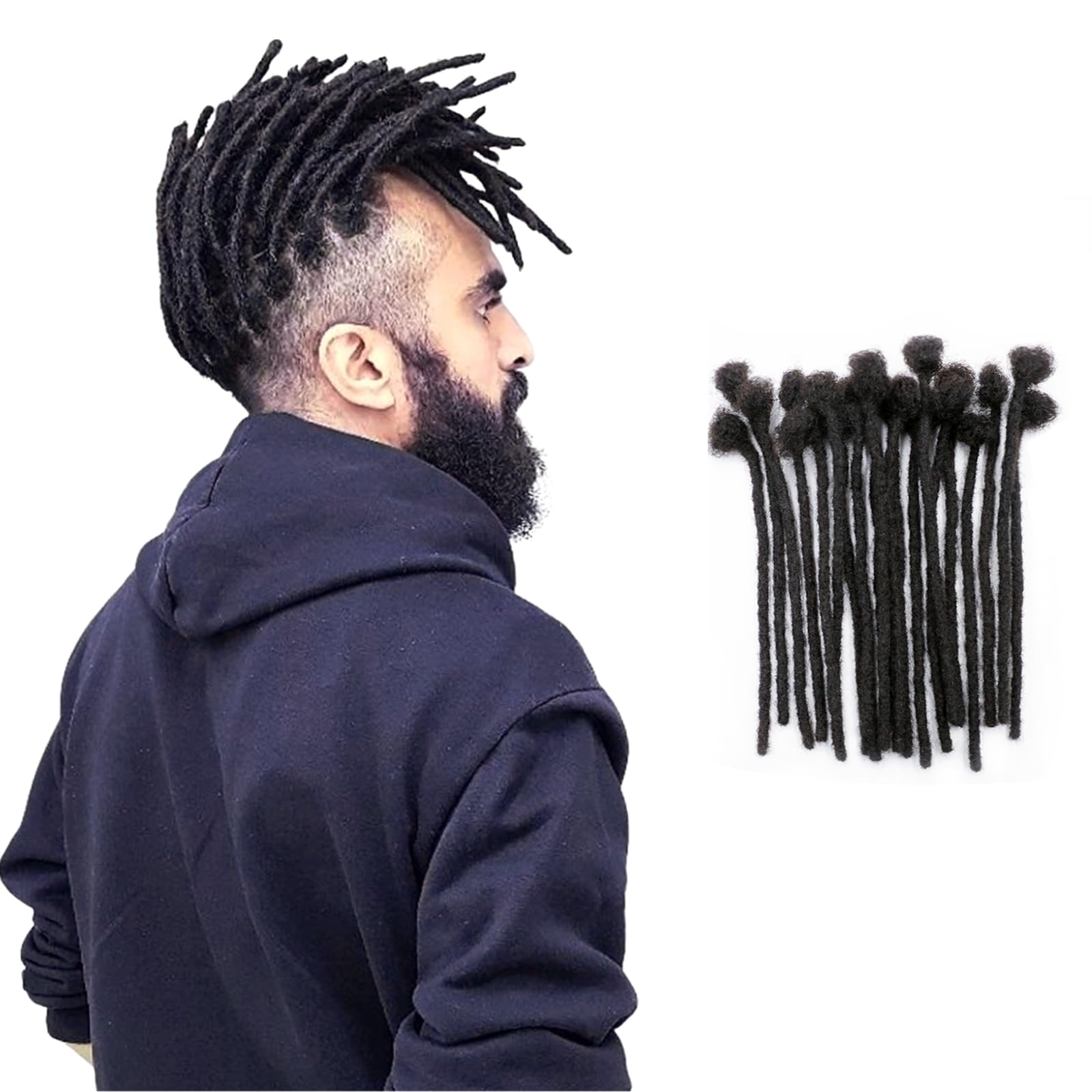 IXIMII 6 inch Dreadlock Extensions Human Hair 20 Strands 0.4cm Full Handmade Permanent Locs Extensions Soft Natural Black Dreads for Men Women Kids,