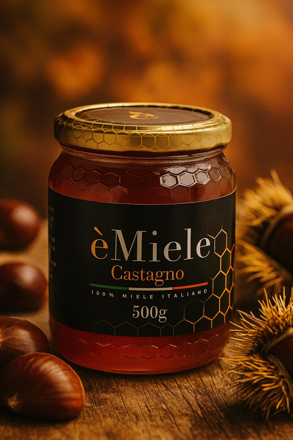 èMiele – Miele biologico di castagno 500 g | Raccolto in Valchiusella Piemonte | Miele italiano non pastorizzato, gusto intenso, naturale e ricco di minerali