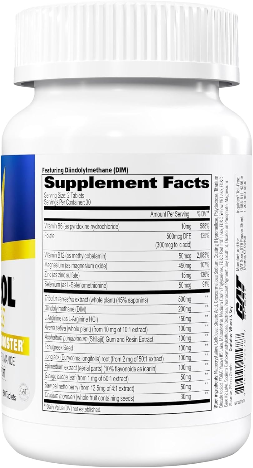 GAT SPORT Testrol Gold ES with Shilajit, Tribulus, DIM, Zinc, Longjack, Fenugreek, Saw Palmetto, Estrogen Balance, 60 Tablets