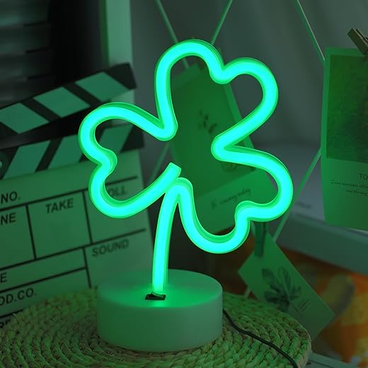 Clover Neon Signs Lights - Green Neon Signs Lights USB/Battery Powered Led Lucky Desktop Decor for Wedding Birthday Party Bedroom Shop Bar Christmas Gift Shop St Patricks Day Decor