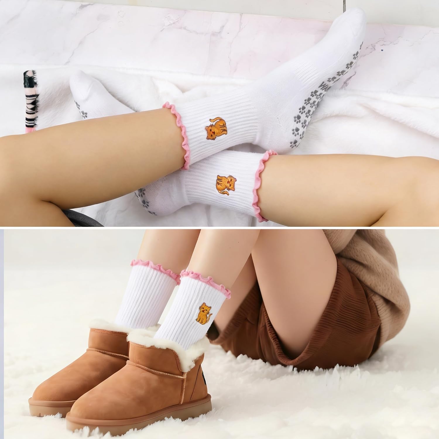 2 Paris Cute Pilates Grip Socks for Women - Non-Slip Socks for Yoga, Brarre, Workouts, Hospital, Barefoot