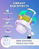 Vista 4 de InnoGear Juego de micrófonos USB para juegos, micrófono condensador con cancelación de ruido con brazo de brazo RGB silencioso, auriculares Jack