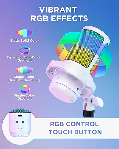 Miniatura 4 de InnoGear Juego de micrófonos USB para juegos, micrófono condensador con cancelación de ruido con brazo de brazo RGB silencioso, auriculares Jack