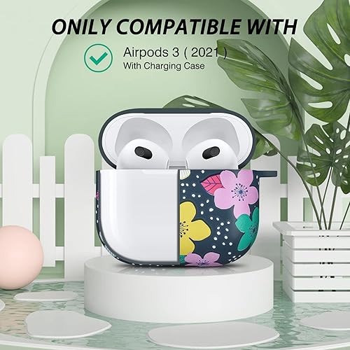 Miniatura 5 de Bonita funda de flores compatible con AirPods 3 (2021) con llavero diseño floral, funda protectora de silicona suave a prueba de golpes para Airpods