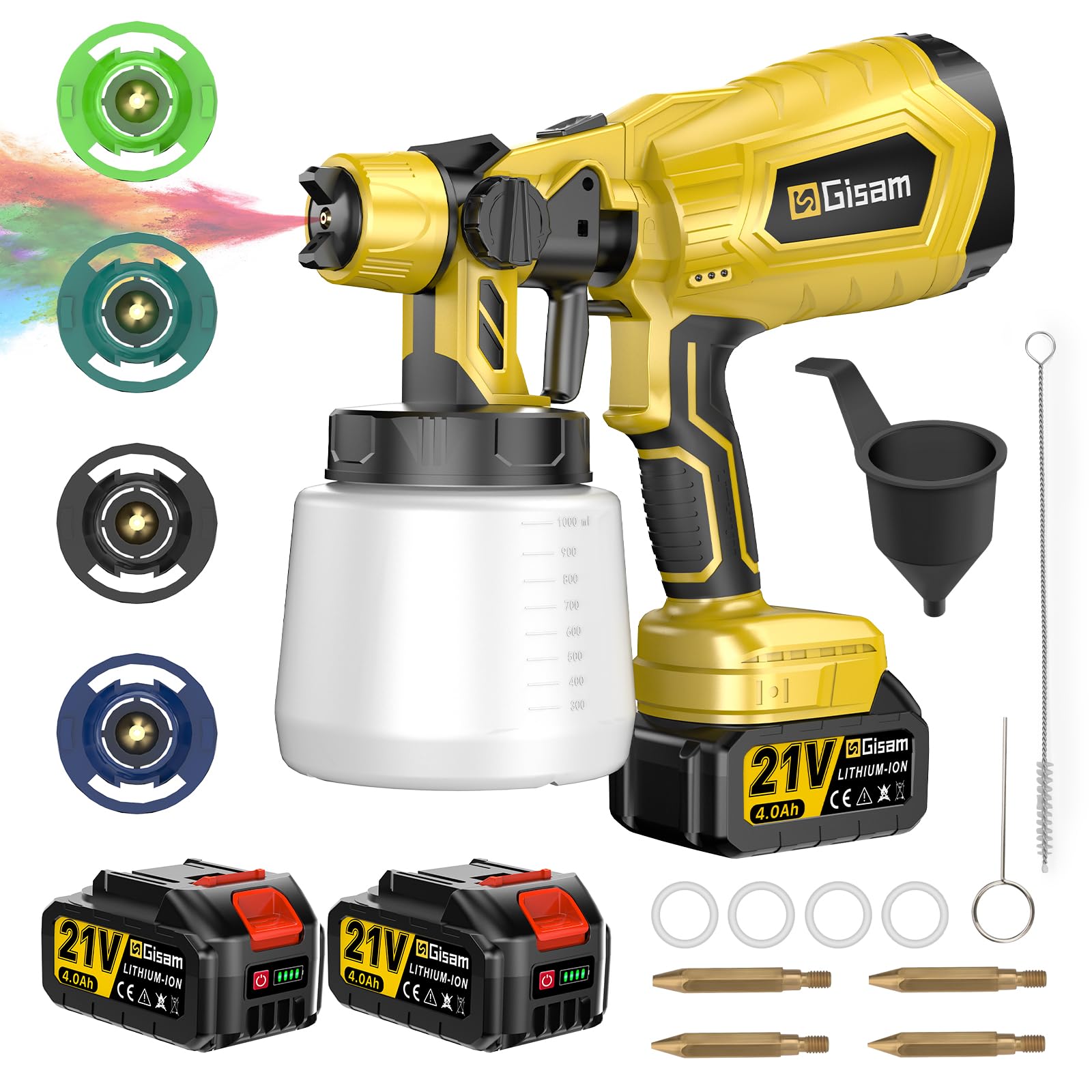 Photo 1 of Gisam Cordless HVLP Paint Sprayer | Brushless Motor, 2×4000mAh Batteries, 5 Brass Nozzles | Electric Paint Sprayer for House Furniture Fence DIY Projects