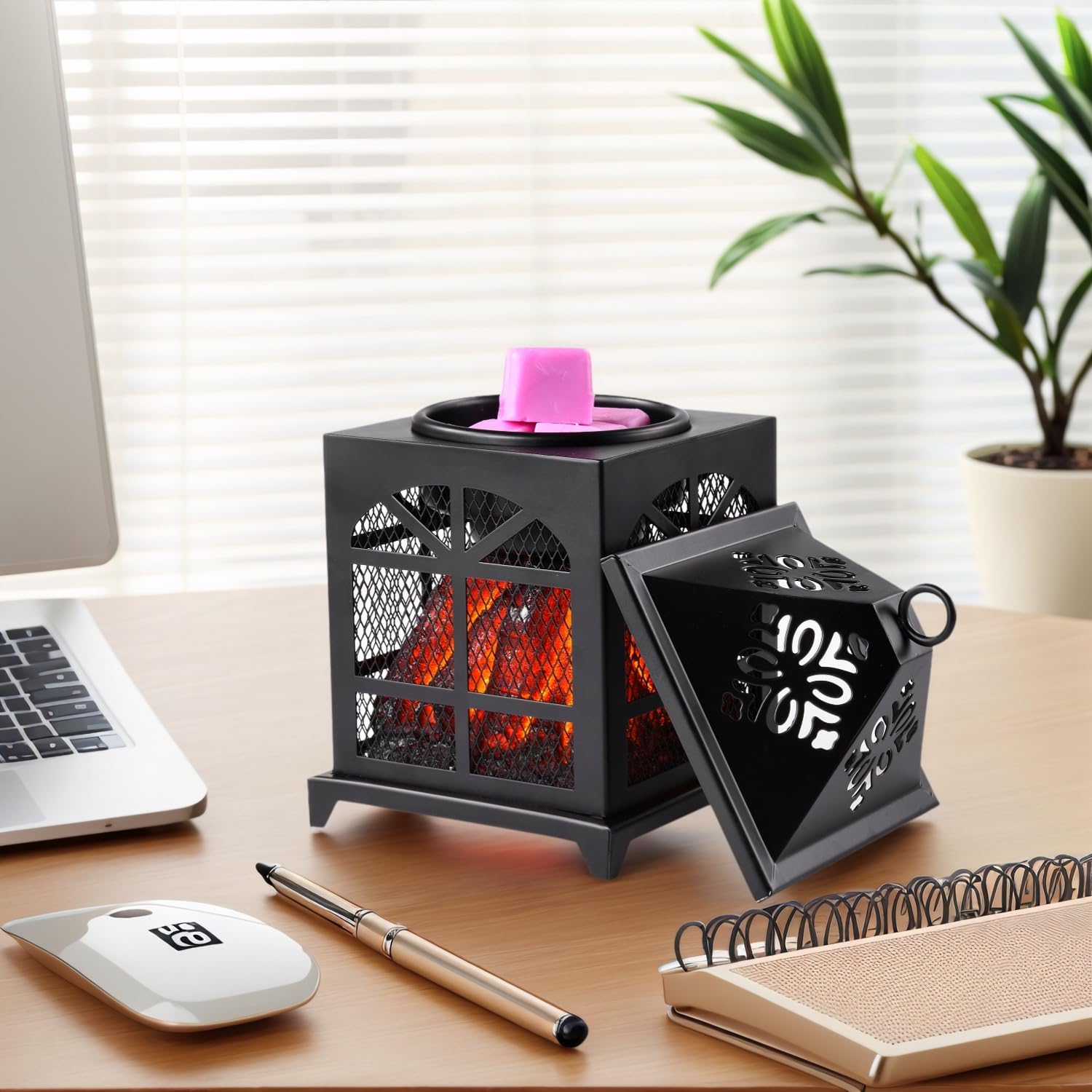 Dicimi Farmhouse Wax Warmer – 18W Electric Wax Melt Warmer with Flickering Light, 4-in-1 Beverage Warmer, Rustic Metal Decor for Home Office, Flameless Safe Gift