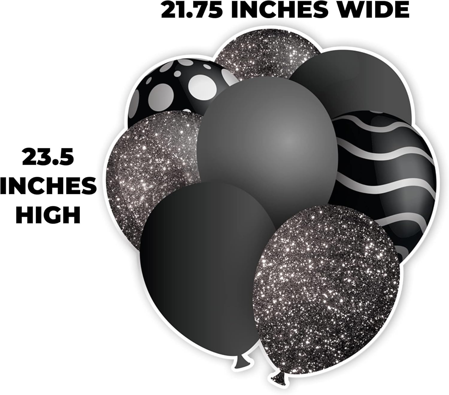 VictoryStore Birthday Yard Decor: 23.5 Inch Balloon Bouquets EZ Filler Yard Cards Set, Mirrored Birthday Balloon Yard Signs with Stakes (8, Black)