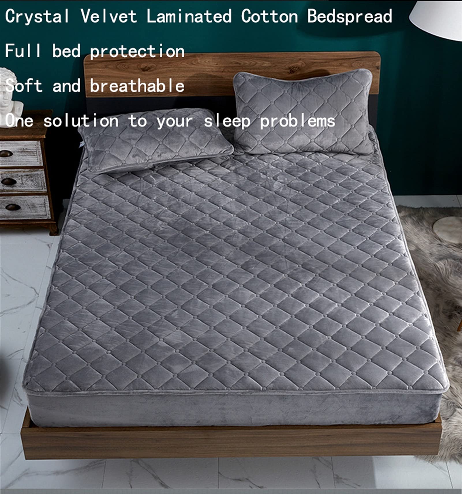 König Größe Gesteppte Matratze Pad Protector Warm Elastisch Geräuschlos Bettlaken 100% Baumwolle Matratze Abdeckung Bettdecke (Farbe : Grey, Größe : 90x200cm)
