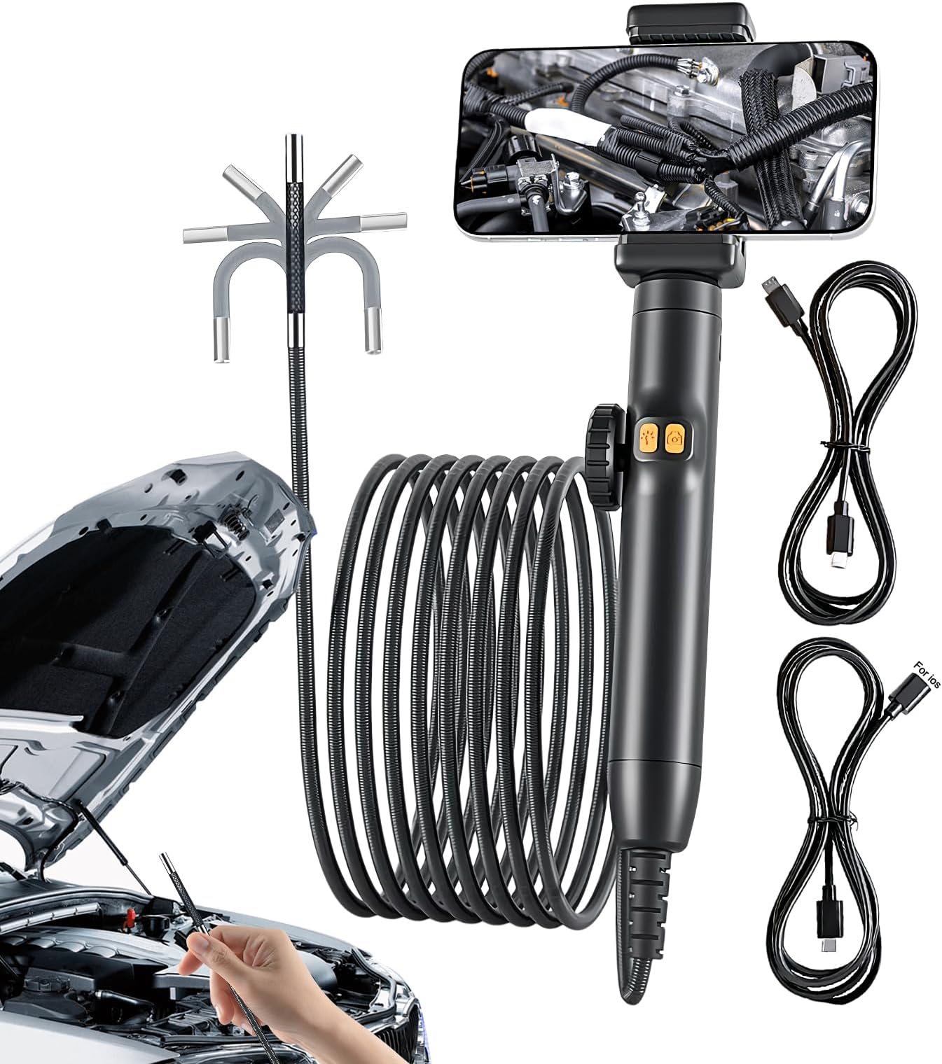 Articulating Borescope, Video Inspection Scope with Light, Flexible Snake Scope for Mechanics Electrical Equipment Duct Automotive Engine