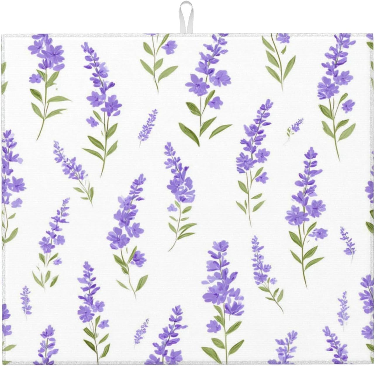 Lavender White Pattern Dish Drying Mat for Kitchen Counter,Summer Cute Absorbent Drainer Pad Fits Under Coffee Maker & Dish Rack,16x18 inch