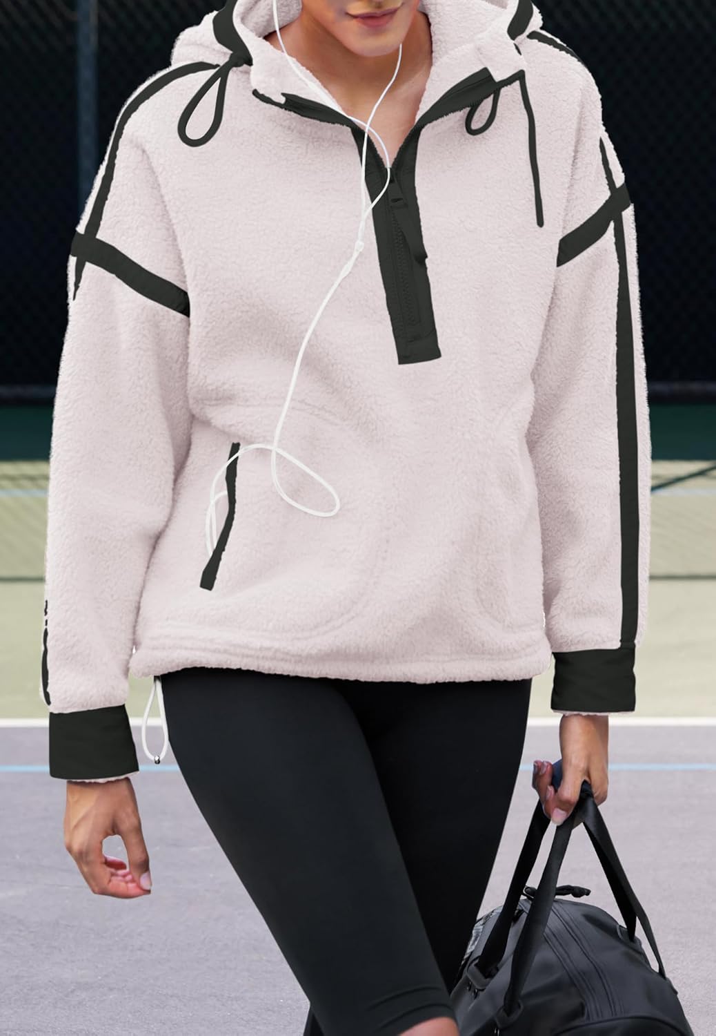 Panadila Womens Half Zip Fleece Pullover Oversized Hoodies Fuzzy Hooded Sweatshirt Cozy Sherpa Jacket - Image 5