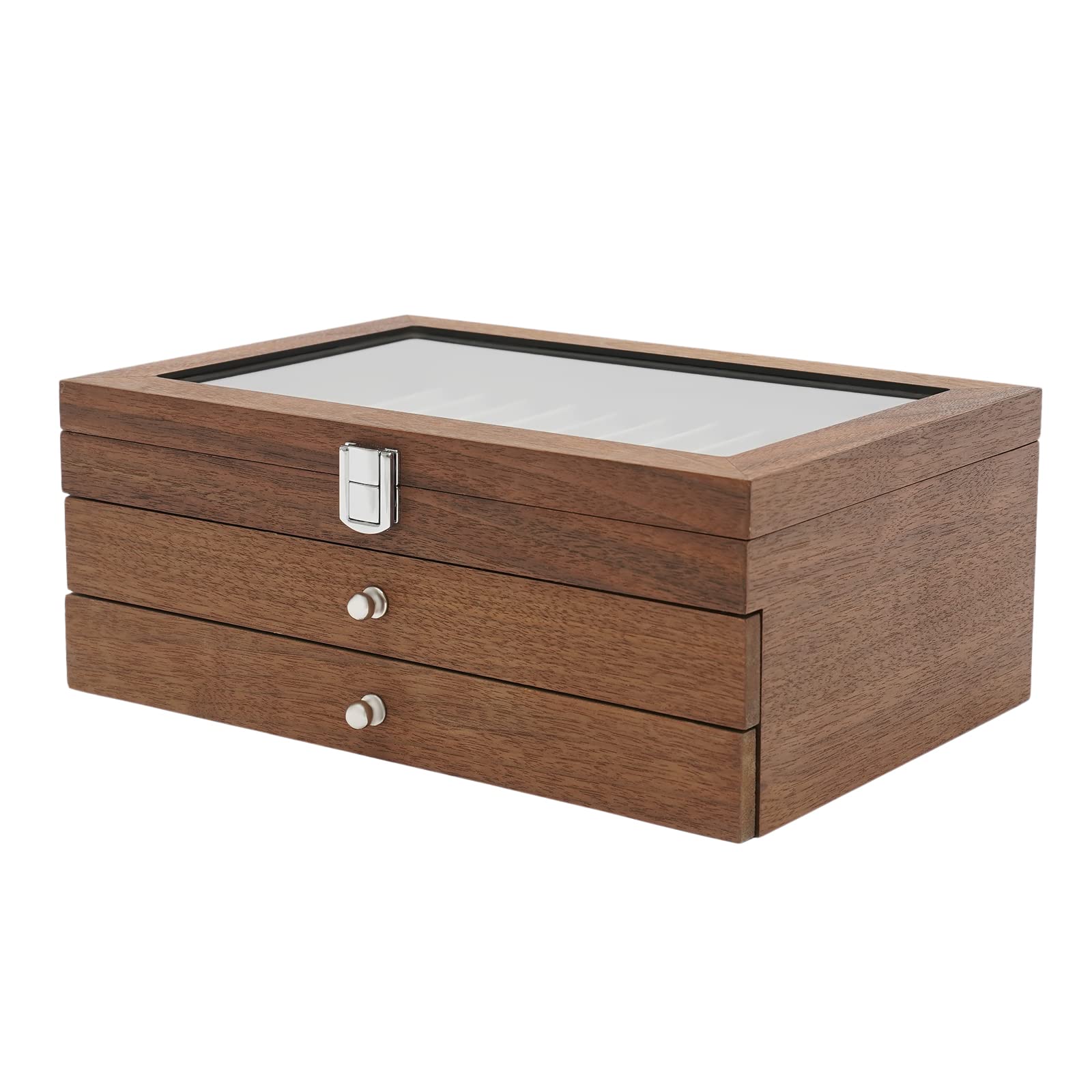 Stifthalterbox mit Vitrine | Platz für 23 Schreibgeräte | Füllfederhalterbox | Kugelschreiber Aufbewahrung aus Holz und Glas für Geschäft oder Zuhause|Walnussholz