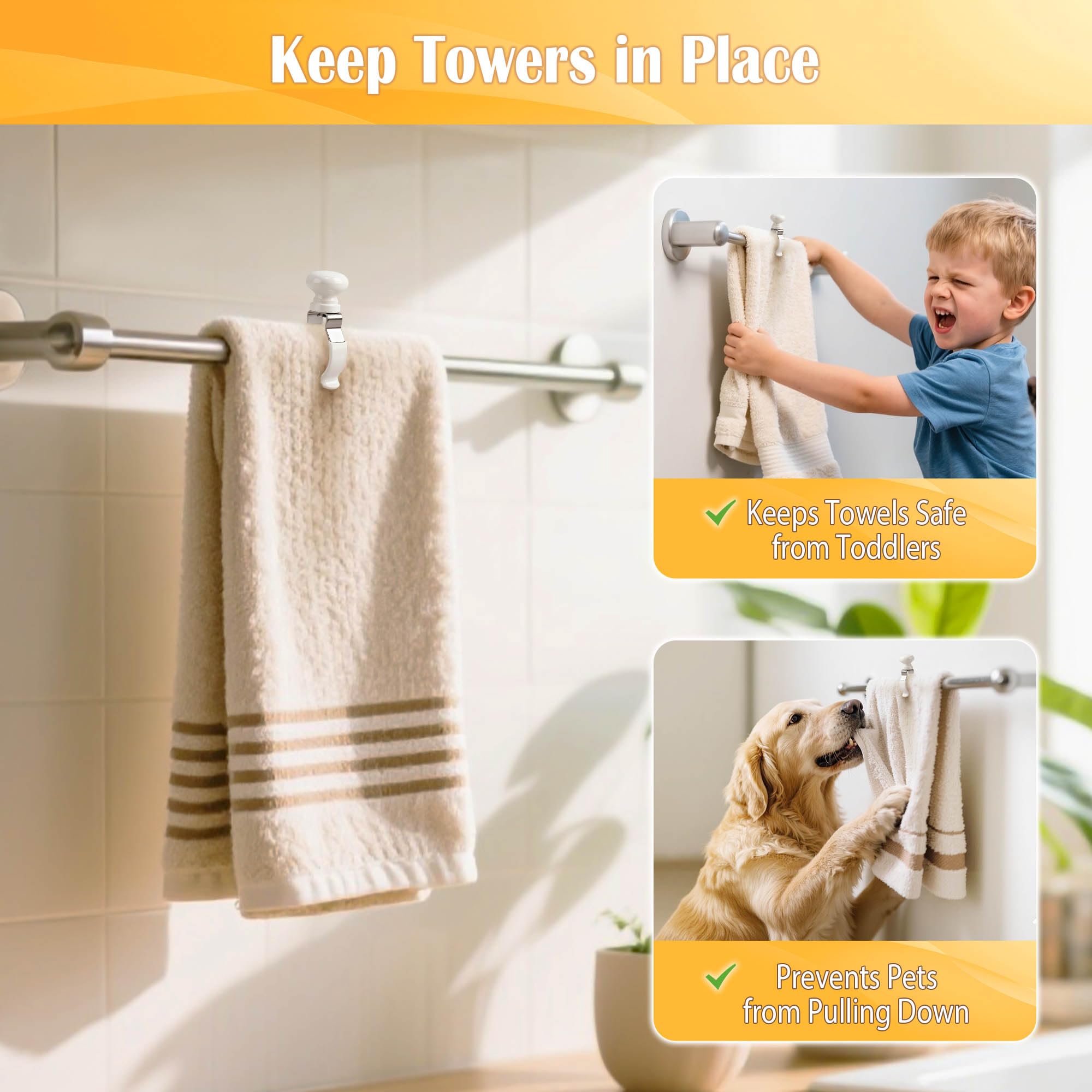 Metal Towel Clips with Wooden Handle - Kitchen & More -4 Metal Towel Clips with Wooden Handle - Kitchen & More -4