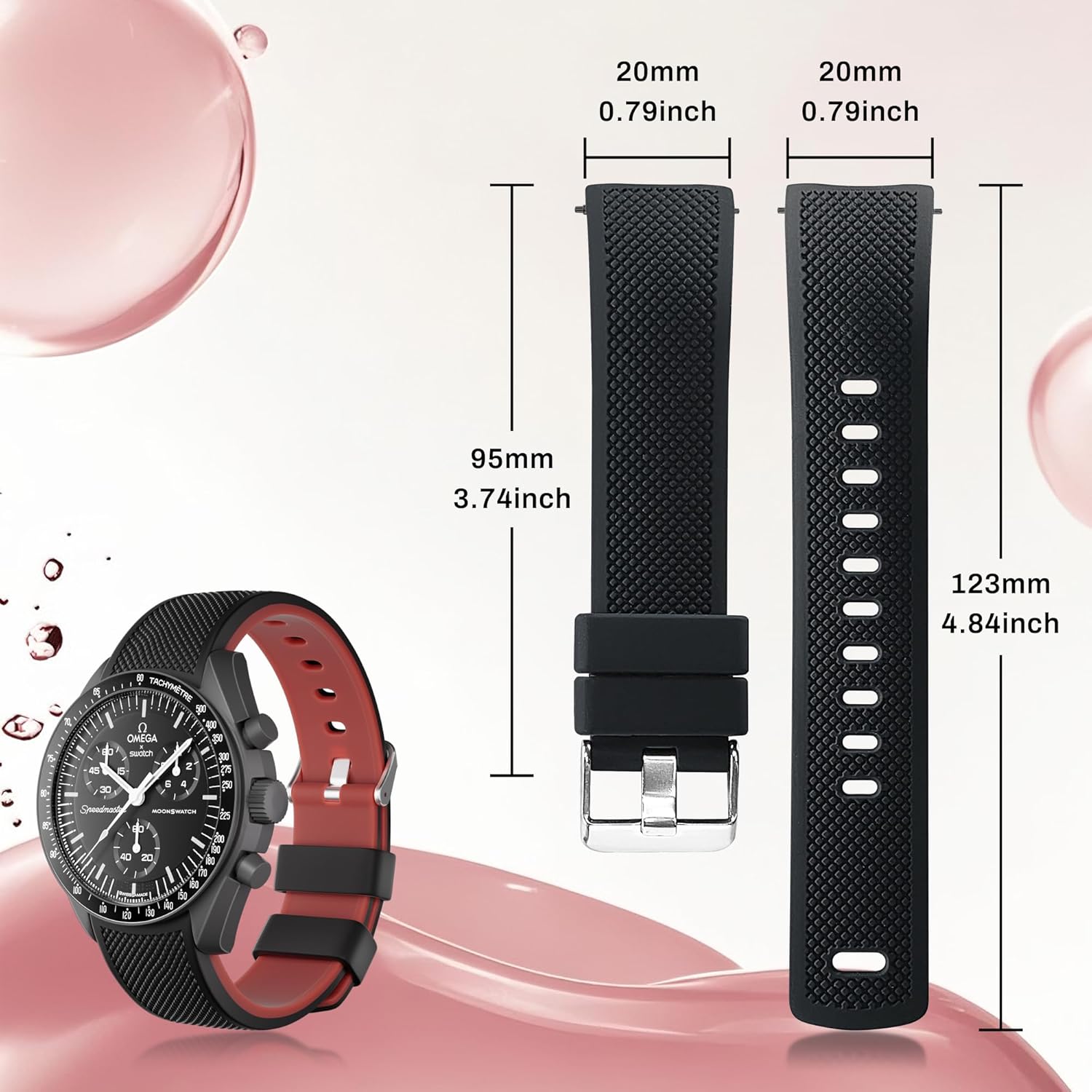 Digital Business Card NFC Watch Band Bicolor Silicone Strap, Smart NFC Wristband for Men and Women, Instant App-Free Sharing Compatible with iPhone & Android,20-24mm