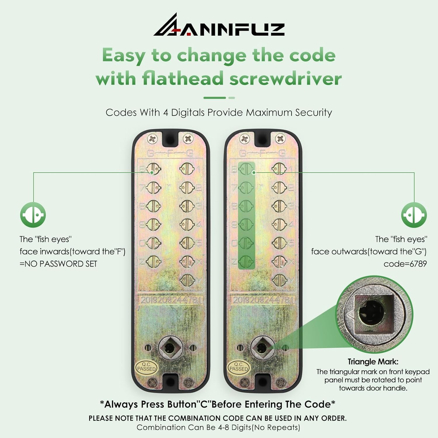 Mechanical Keyless Entry Door Handle Lock with Keypad,Double-Sided Combination Code Opening,Interior Exterior Push Button Passcode Front Door Lever Set,for Gate,Fence,No Battery(Matte Black)