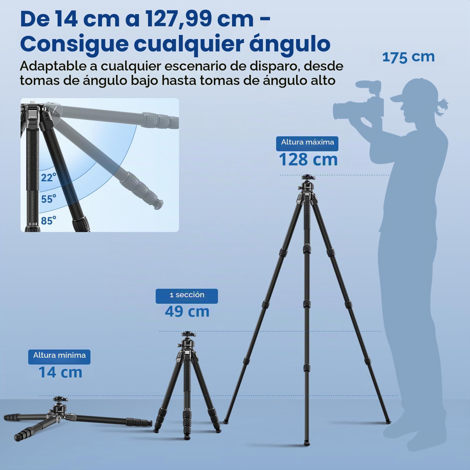 SIRUI Trípode Profesional de Fibra de Carbono con Cabeza de Bola 43mm, Altura Ajustable 128cm, Carga 20kg,Estabilidad Ultra para DSLR, Cámaras Sin Espejo y Video, AM-284S+G1