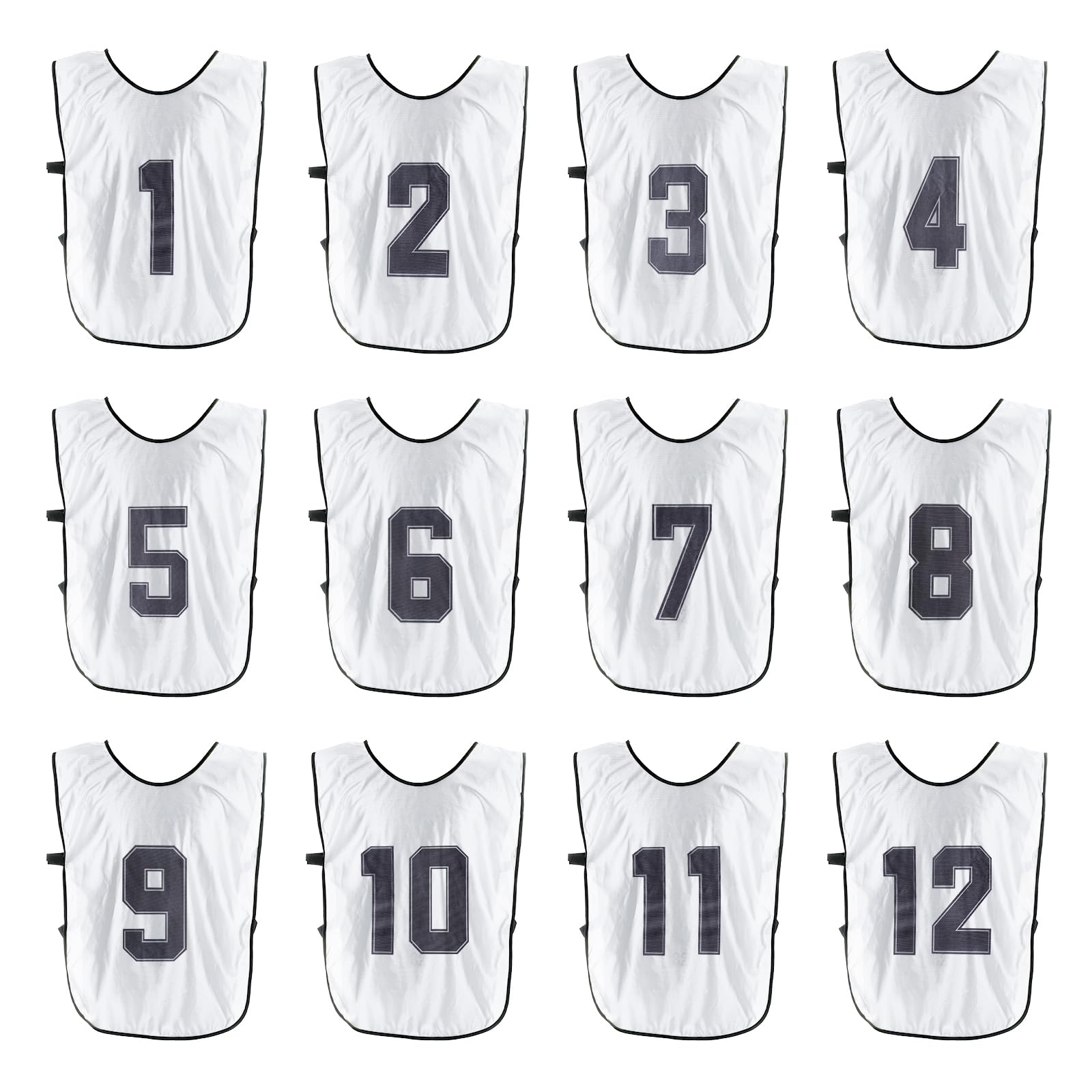 PATIKIL Soccer Training Vest, 12 Pack Team Sports Pinnies Reversible Numbered Soccer Practice Pennies Jerseys Bibs with Belt for Youth, 22 Inch White
