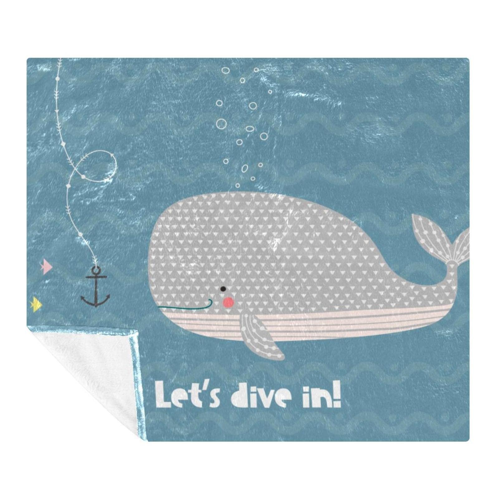 Couverture polaire de literie cadeau enfant motif baleine bleu