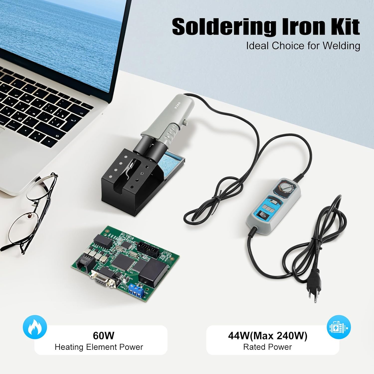 938D Portable Hot Tweezers Mini Soldering Station, Soldering Iron Kit, LED Display Digital Soldering Iron Kit for BGA SMD Repair 392-896°F