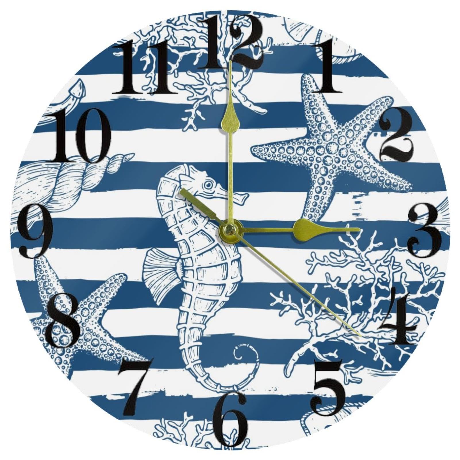 Horloge murale ronde silencieuse marine à quartz avec ancre et étoile de mer