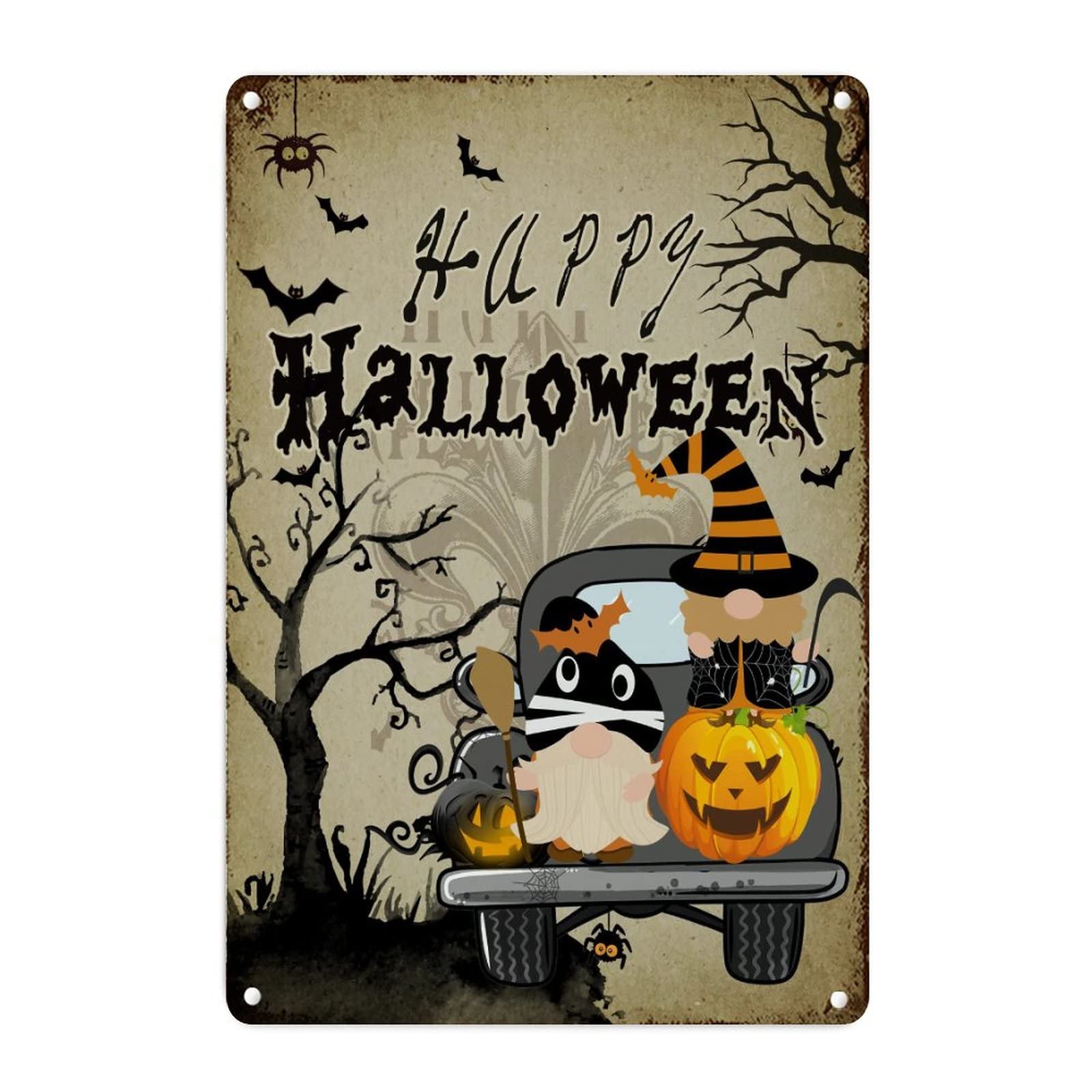 Panneau mural métal camion Halloween rétro vintage 45x30 cm