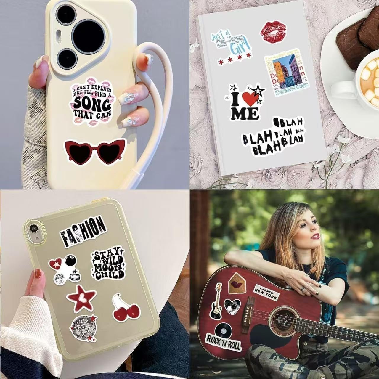 100 Pezzi Adesivi Impermeabili per Laptop, Skateboard, Scrapbook, Computer, Bottiglia d'Acqua Vinile Estetico Downtown per Ragazze e Adolescenti Adulti