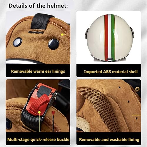 Miniatura 6 de Casco clásico de motocicleta 34 de verano, fresco, vintage, cara abierta, casco Vespa para adultos, hombres y mujeres, urbano, transpirable, cómodo,