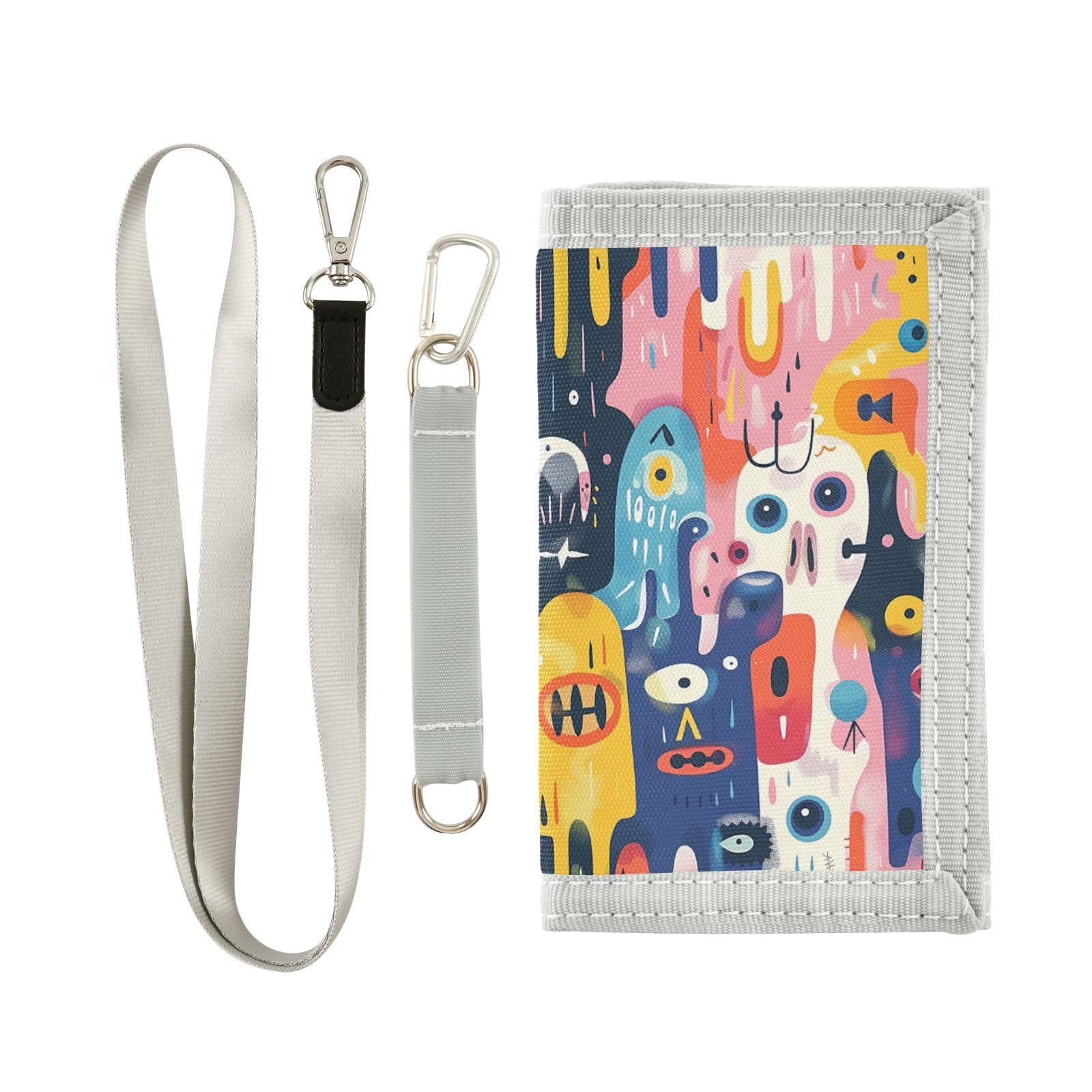 Cartoon Doodle Colorful Eyes wallets for cards and cash cool gifts unique wallets for cards and cash with lanyard