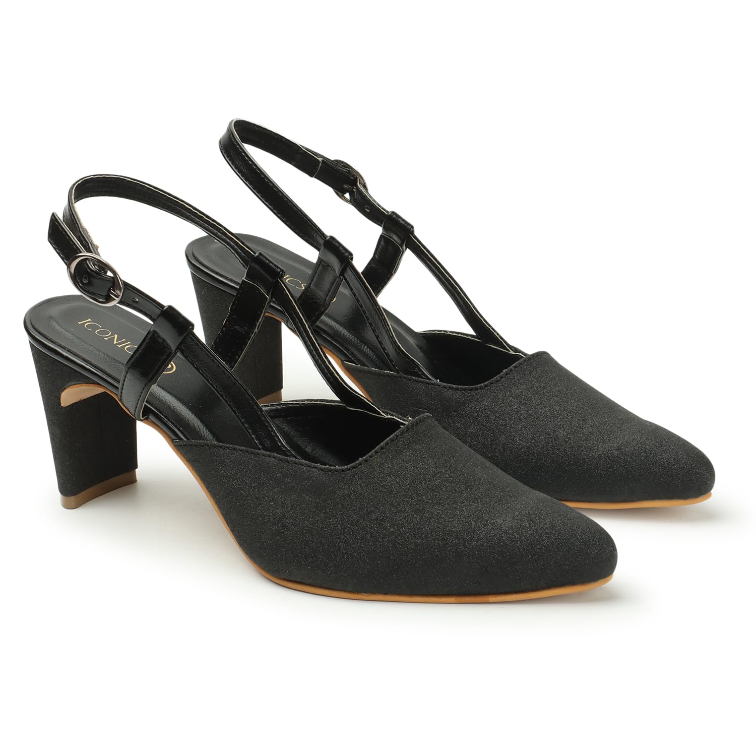 iconics Women's Pointed Toe Buckled Block Heel Mules-picture-50