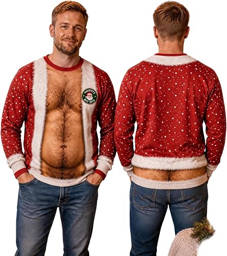 Coal2ToalPW Ugly Christmas Sweatshirt for Men 3d Funny Hairy Chest Sweater