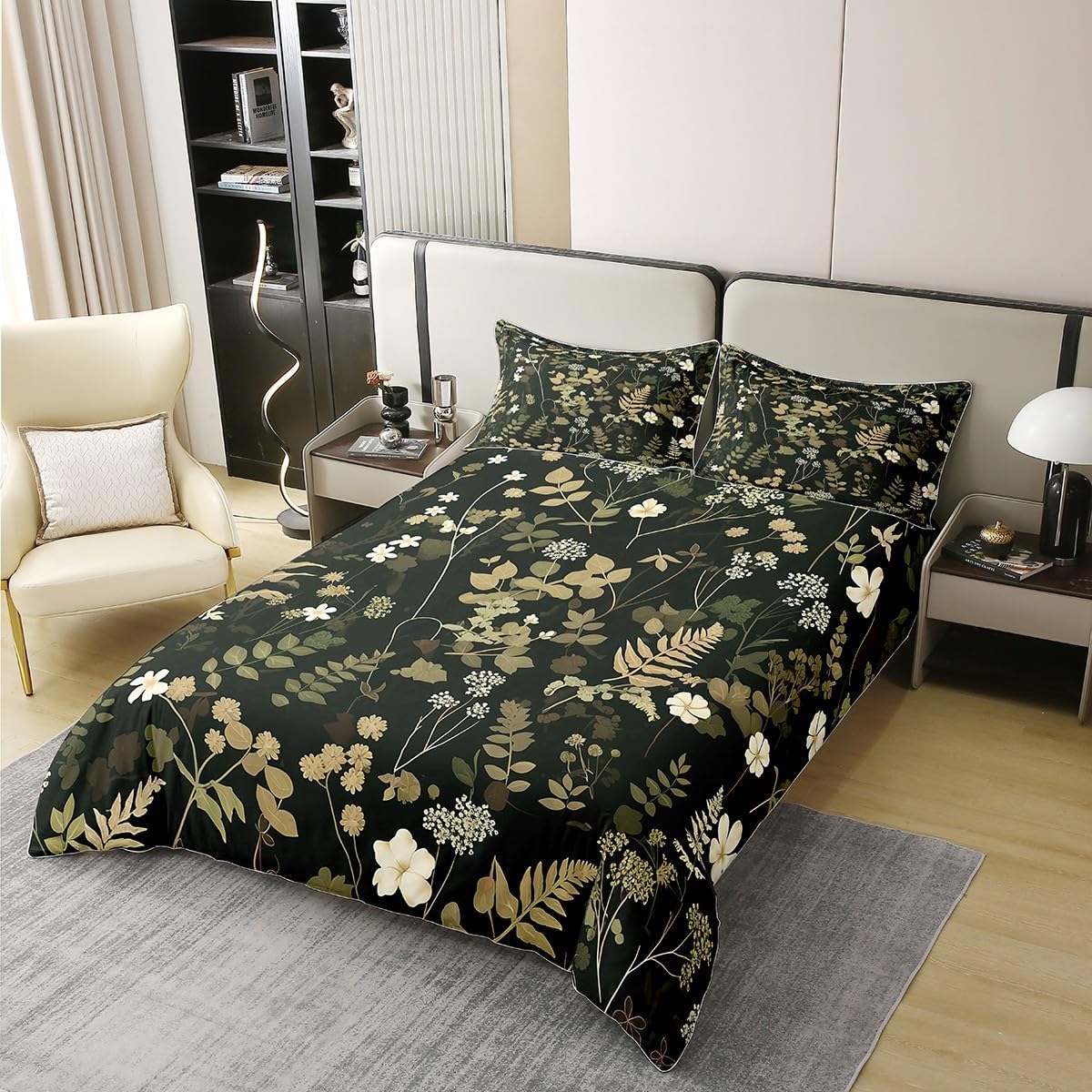 2 Pieces Botanica Leaves Duvet Cover 100% Nature Cotton Twin,Wild Plants Retro Jungle Flowers Comforter Cover with Zipper Closure,Retro Farmhouse Style Super Soft Bedding (Not Comforter)