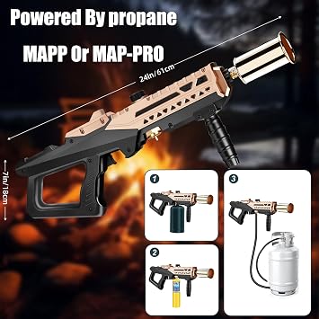 Propane Torch Gun-Powerful Grill Torch Gun, Kitchen Torch Gun with Adjustable Flame, Flamethrower, High Power Cooking Torch for BBQ, Baking, Campfire, Welding (Propane Tank Not Included)