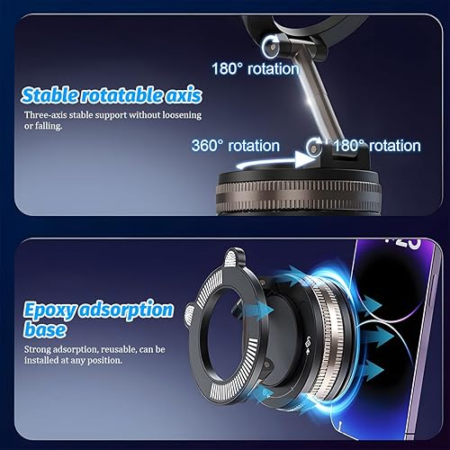 Miniatura 6 de Soporte magnético para teléfono de automóvil con succión al vacío, soporte de teléfono móvil plegable ajustable de 360 para superficie lisa, soporte